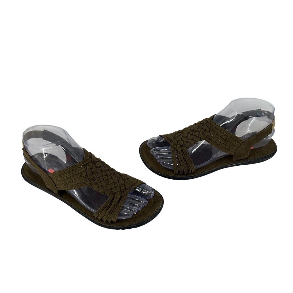 Huaraches Hand Woven Strappy Slingback Sandals Olive Green Elastic 7.5‎ Mexico